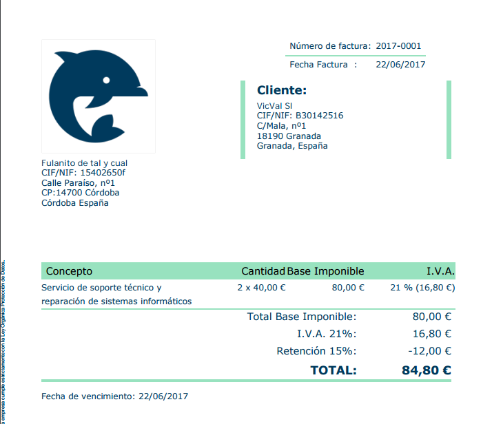 Ejemplo de una factura hecha paso por paso