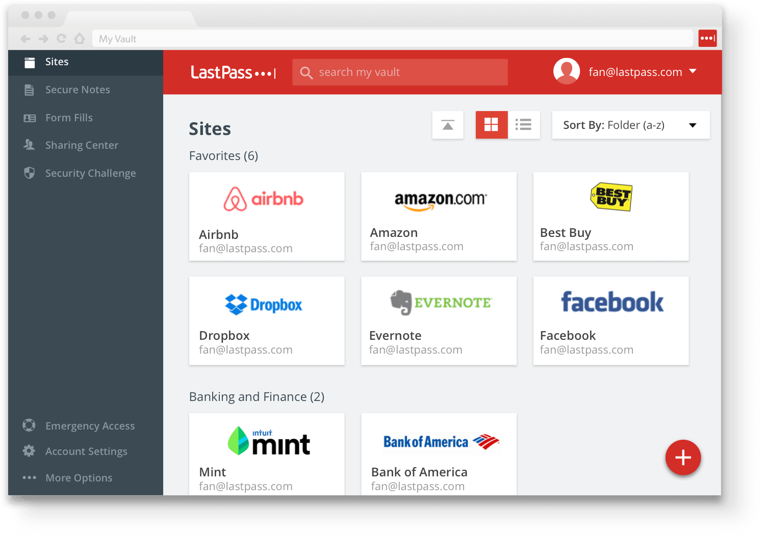 Interfaz de la herramienta de productividad LastPass