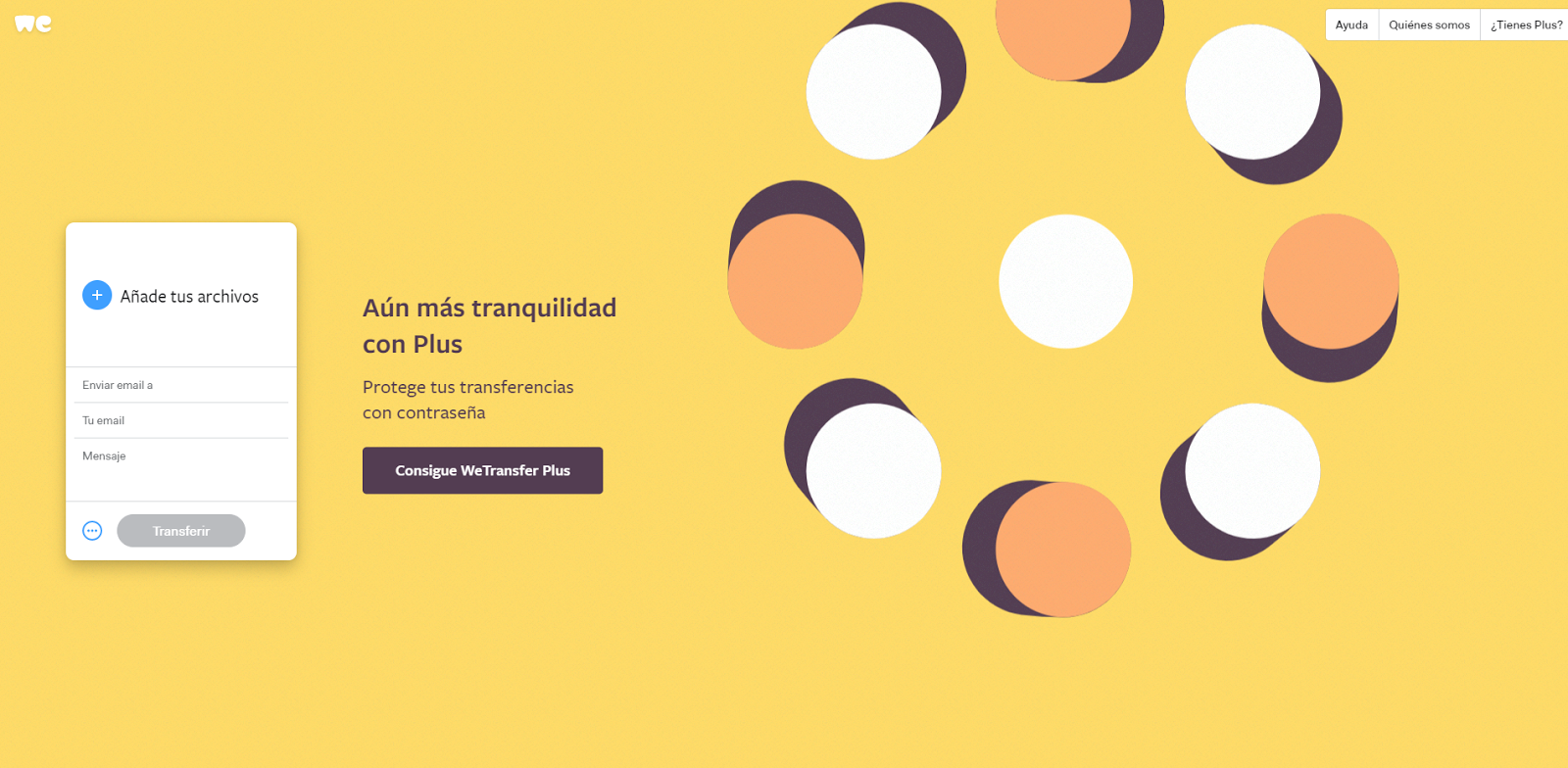 Interfaz de la herramienta de productividad Wetransfer